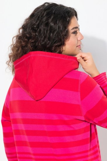 Ulla Popken Oversized Striped Long Sleeve Hoodie Lychee - Naisten hupparit ja collegepaidat isot koot - Mukavat collegepaidat, huput ja neuleet