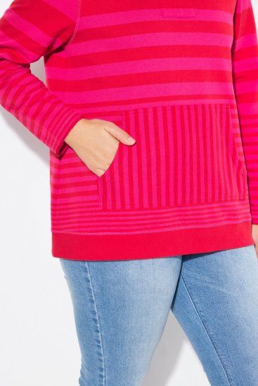 Ulla Popken Oversized Striped Long Sleeve Hoodie Lychee - Naisten hupparit ja collegepaidat isot koot - Mukavat collegepaidat, huput ja neuleet
