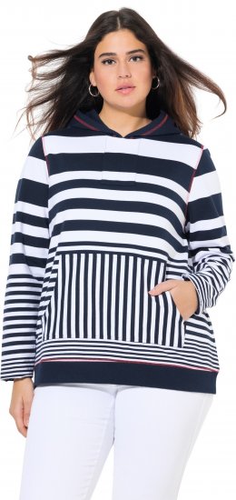 Ulla Popken Oversized Striped Long Sleeve Hoodie Ink Blue - Hupparit ja collegepaidat - 