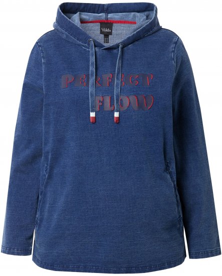 Ulla Popken Perfect Flow Embroidered Hoodie Indigo Denim - Naisten hupparit ja collegepaidat isot koot - 