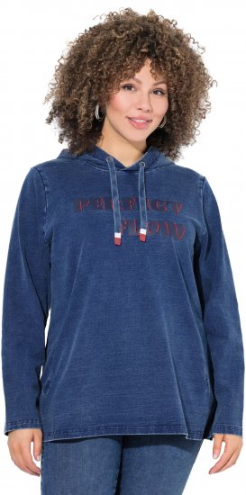 Ulla Popken Perfect Flow Embroidered Hoodie Indigo Denim - Naisten hupparit ja collegepaidat isot koot - 
