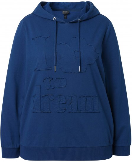 Ulla Popken Applique Lettering Hooded Sweatshirt Dark Blue - Hupparit ja collegepaidat - 