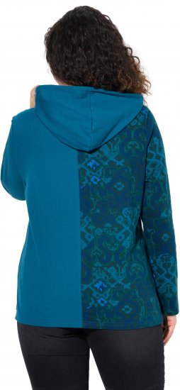 Ulla Popken Split Print LOVE Hoodie Teal - Naisten hupparit ja collegepaidat isot koot - 