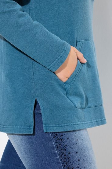 Ulla Popken Rhinestone Drawstring Moon Wash Hoodie Teal - Naisten hupparit ja collegepaidat isot koot - Mukavat collegepaidat, huput ja neuleet