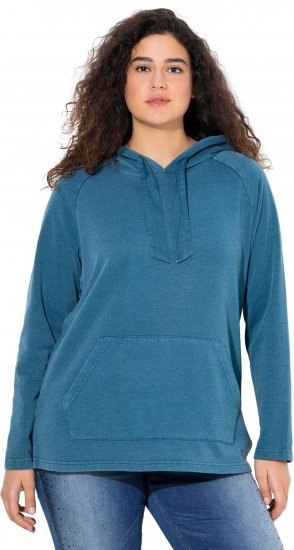 Ulla Popken Rhinestone Drawstring Moon Wash Hoodie Teal - Naisten hupparit ja collegepaidat isot koot - 