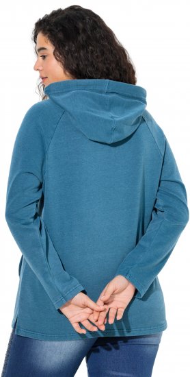 Ulla Popken Rhinestone Drawstring Moon Wash Hoodie Teal - Naisten hupparit ja collegepaidat isot koot - 