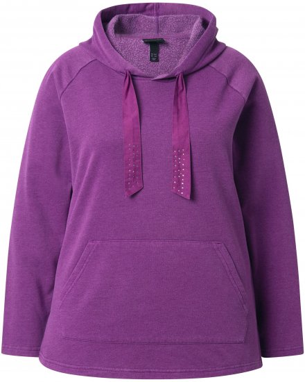Ulla Popken Rhinestone Drawstring Moon Wash Hoodie Light Plum - Naisten hupparit ja collegepaidat isot koot - 