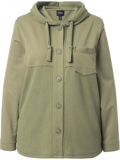 Ulla Popken Mixed Texture Button Down Hoodie Pond Green - Naisten hupparit ja collegepaidat isot koot - 