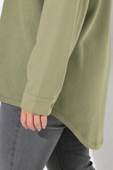 Ulla Popken Mixed Texture Button Down Hoodie Pond Green - Naisten hupparit ja collegepaidat isot koot - Mukavat collegepaidat, huput ja neuleet
