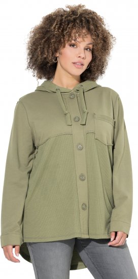 Ulla Popken Mixed Texture Button Down Hoodie Pond Green - Naisten hupparit ja collegepaidat isot koot - 