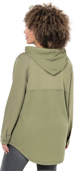 Ulla Popken Mixed Texture Button Down Hoodie Pond Green - Naisten hupparit ja collegepaidat isot koot - 