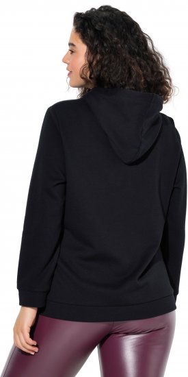 Ulla Popken Decorative Lace-Up Hoodie Black - Naisten hupparit ja collegepaidat isot koot - 