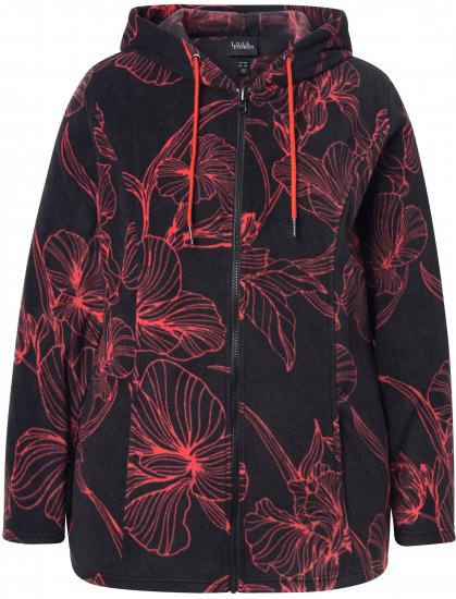 Ulla Popken Fleece Flower Print Zip-Up Hoodie Black - Hupparit ja collegepaidat - 