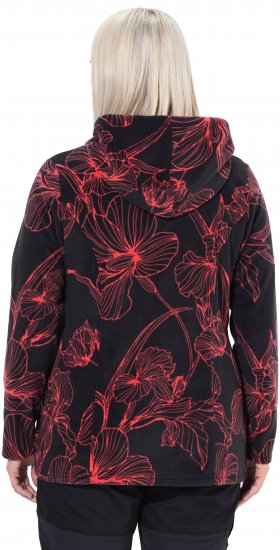Ulla Popken Fleece Flower Print Zip-Up Hoodie Black - Hupparit ja collegepaidat - 