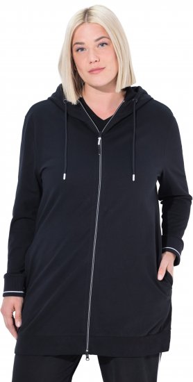 Ulla Popken Contrast Piping Zip-Up Hoodie Black - Naisten hupparit ja collegepaidat isot koot - 