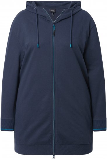 Ulla Popken Contrast Piping Zip-Up Hoodie Navy - Naisten hupparit ja collegepaidat isot koot - 