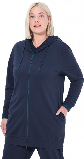 Ulla Popken Contrast Piping Zip-Up Hoodie Navy - Naisten hupparit ja collegepaidat isot koot - 