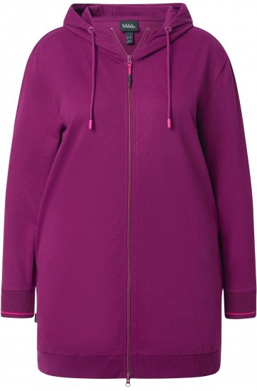 Ulla Popken Contrast Piping Zip-Up Hoodie Pink Berry - Naisten hupparit ja collegepaidat isot koot - 