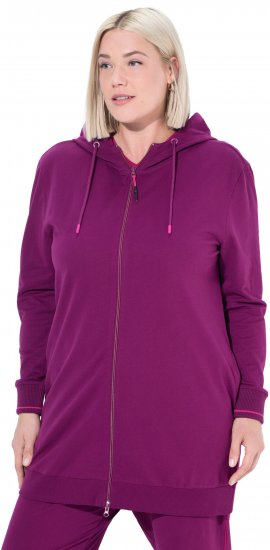 Ulla Popken Contrast Piping Zip-Up Hoodie Pink Berry - Naisten hupparit ja collegepaidat isot koot - 