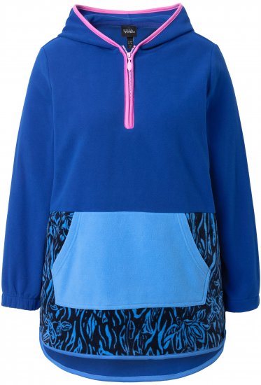 Ulla Popken Color Block Fleece Hoodie Denim Blue - Naisten hupparit ja collegepaidat isot koot - 