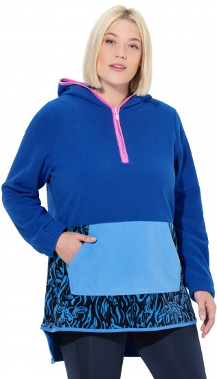 Ulla Popken Color Block Fleece Hoodie Denim Blue - Naisten hupparit ja collegepaidat isot koot - 