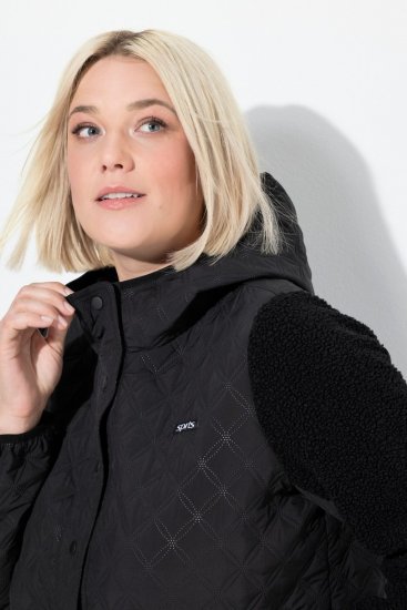 Ulla Popken Mixed Texture Hoodie Black - Naisten hupparit ja collegepaidat isot koot - Mukavat collegepaidat, huput ja neuleet