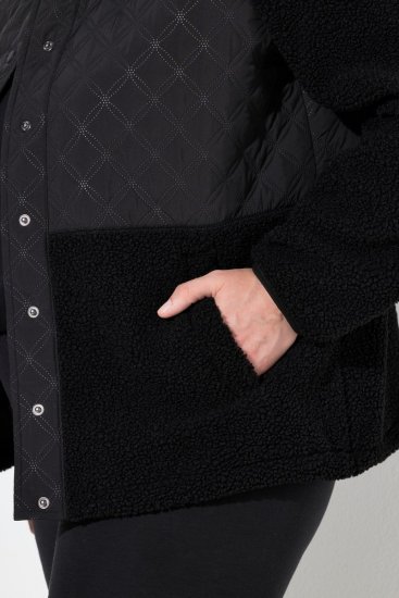 Ulla Popken Mixed Texture Hoodie Black - Naisten hupparit ja collegepaidat isot koot - Mukavat collegepaidat, huput ja neuleet