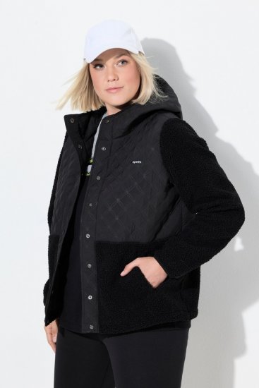 Ulla Popken Mixed Texture Hoodie Black - Naisten hupparit ja collegepaidat isot koot - Mukavat collegepaidat, huput ja neuleet