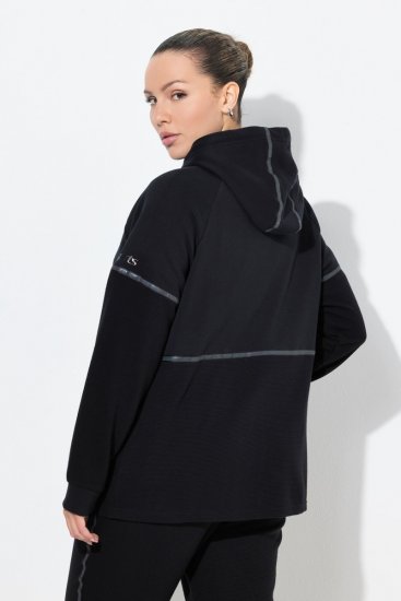 Ulla Popken Mix Fabric Reflective Trim Zip Hoodie Black - Naisten hupparit ja collegepaidat isot koot - Mukavat collegepaidat, huput ja neuleet