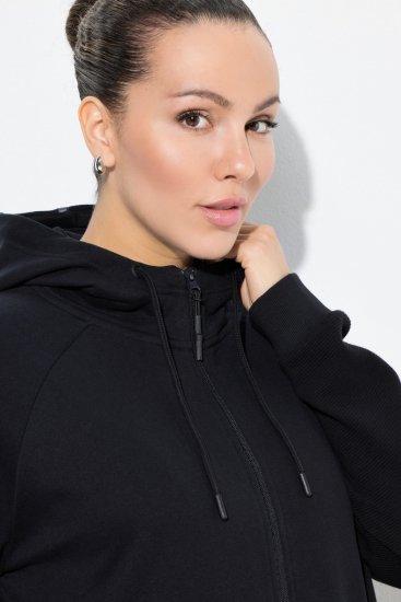 Ulla Popken Mix Fabric Reflective Trim Zip Hoodie Black - Naisten hupparit ja collegepaidat isot koot - Mukavat collegepaidat, huput ja neuleet