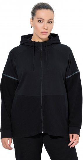 Ulla Popken Mix Fabric Reflective Trim Zip Hoodie Black - Naisten hupparit ja collegepaidat isot koot - 