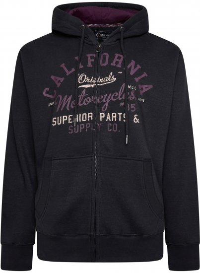 Kam Jeans 7085 California Zip Thru Hoodie Black - Hupparit ja collegepaidat - Miesten hupparit ja collegepaidat isot koot