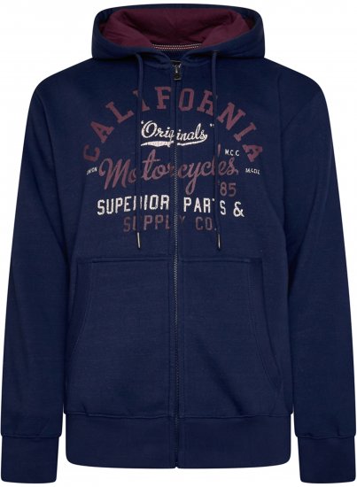 Kam Jeans 7085 Californai Zip Thru Hoodie Navy - Hupparit ja collegepaidat - Miesten hupparit ja collegepaidat isot koot
