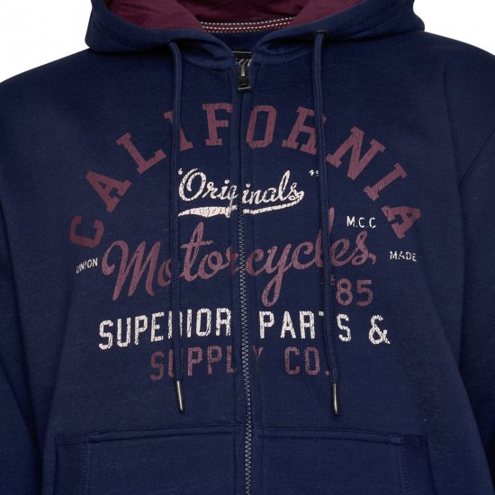 Kam Jeans 7085 Californai Zip Thru Hoodie Navy - Hupparit ja collegepaidat - Miesten hupparit ja collegepaidat isot koot