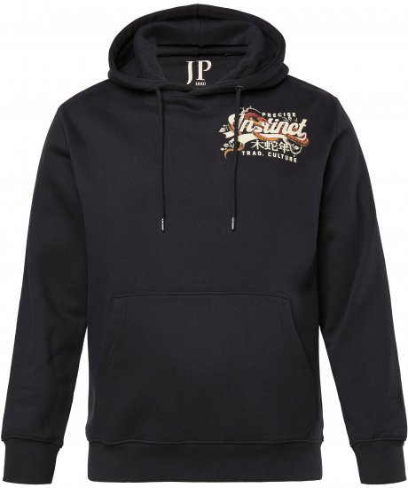 JP1880 Hoodie Breast Print Instinct Black - Hupparit ja collegepaidat - Miesten hupparit ja collegepaidat isot koot