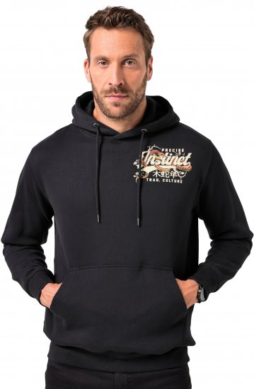 JP1880 Hoodie Breast Print Instinct Black - Hupparit ja collegepaidat - Miesten hupparit ja collegepaidat isot koot