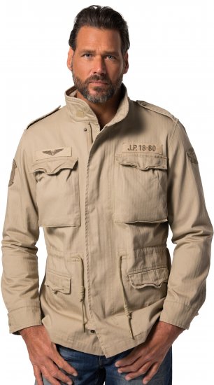 JP1880 Field Jacket with Badges Vintage Look Dark Beige - Takit - Miesten Takit, isot koot – 2XL – 12XL