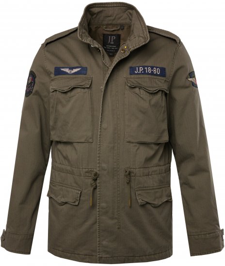 JP1880 Field Jacket with Badges Vintage Look Moss Green - Takit - Miesten Takit, isot koot – 2XL – 12XL