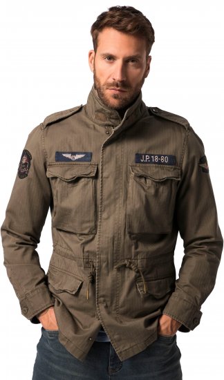 JP1880 Field Jacket with Badges Vintage Look Moss Green - Takit - Miesten Takit, isot koot – 2XL – 12XL