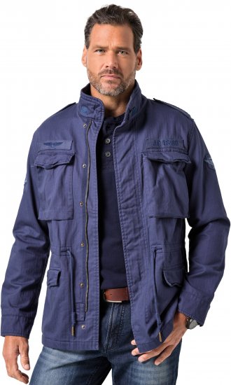 JP1880 Field Jacket with Badges Vintage Look Light Azure Blue - Takit - Miesten Takit, isot koot – 2XL – 12XL
