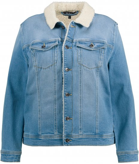 Ulla Popken Teddy Fleece Lined Denim Jacket Blue Denim - Takit - 