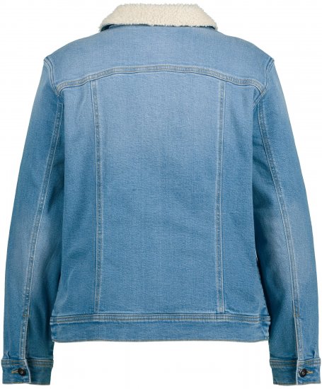 Ulla Popken Teddy Fleece Lined Denim Jacket Blue Denim - Takit - 