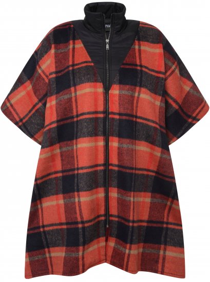Ulla Popken Oversized Plaid Wing Collar Poncho Red Orange - Takit - 