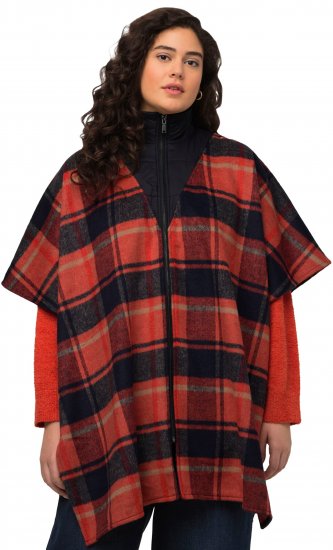 Ulla Popken Oversized Plaid Wing Collar Poncho Red Orange - Takit - 