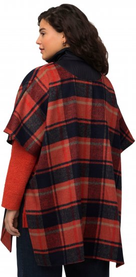 Ulla Popken Oversized Plaid Wing Collar Poncho Red Orange - Takit - 