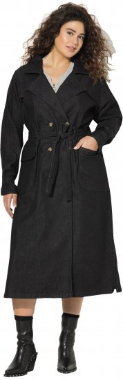 Ulla Popken Denim Acid Wash Trench Coat Black - Takit - 