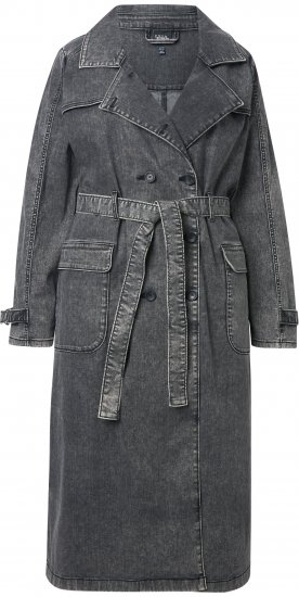 Ulla Popken Denim Acid Wash Trench Coat Grey Denim - Takit - 