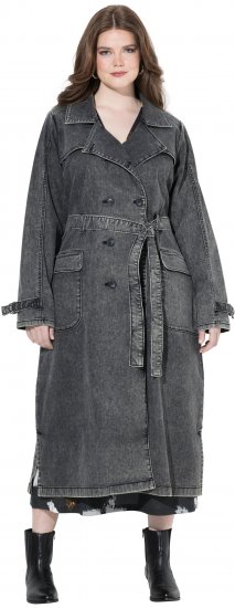 Ulla Popken Denim Acid Wash Trench Coat Grey Denim - Takit - 
