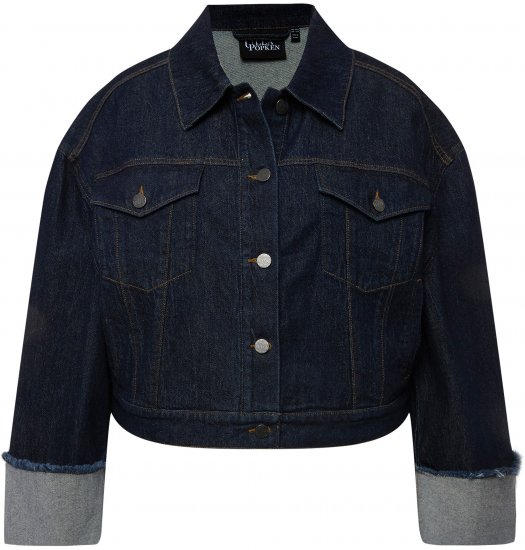 Ulla Popken Stretch Fit Cropped Denim Jacket Rinsed Wash - Takit - 