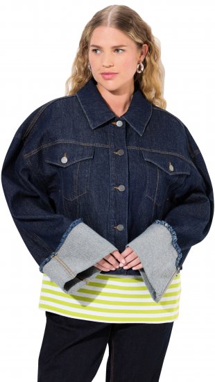Ulla Popken Stretch Fit Cropped Denim Jacket Rinsed Wash - Takit - 